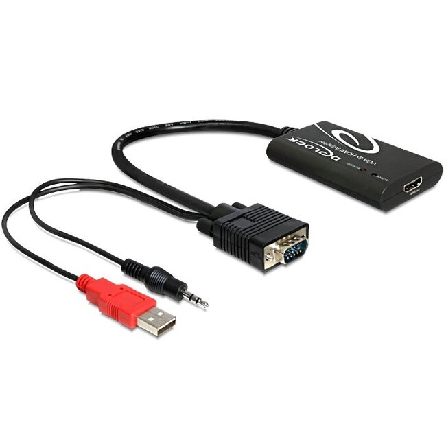 Premium VGA + 3,5mm Jack naar HDMI converter met HDCP / zwart - 0,20 meter