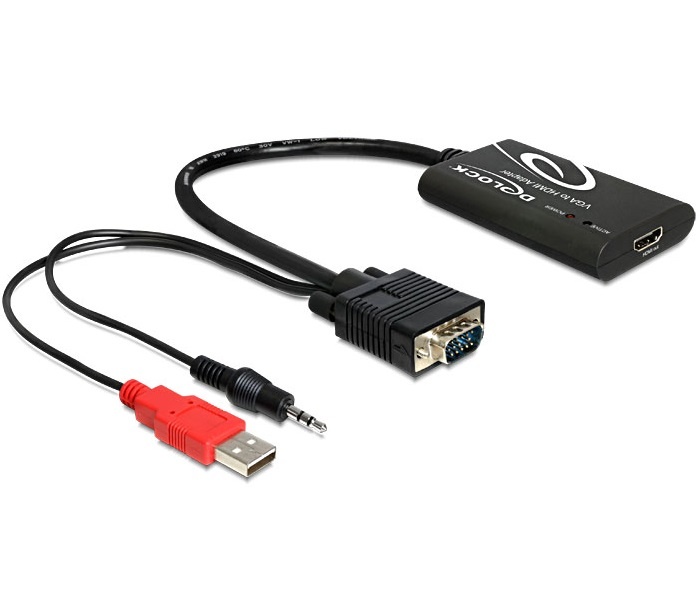 DeLOCK Premium VGA + 3,5mm Jack naar HDMI converter met HDCP / zwart - 0,20 meter