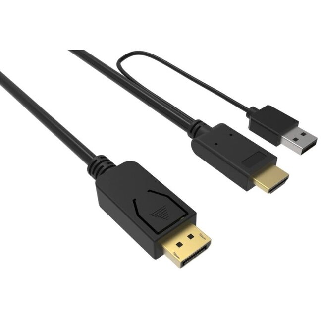 HDMI naar DisplayPort actieve kabel - HDMI 1.4 / DP 1.2 (4K 30 Hz) - voeding via USB-A / zwart - 2 meter