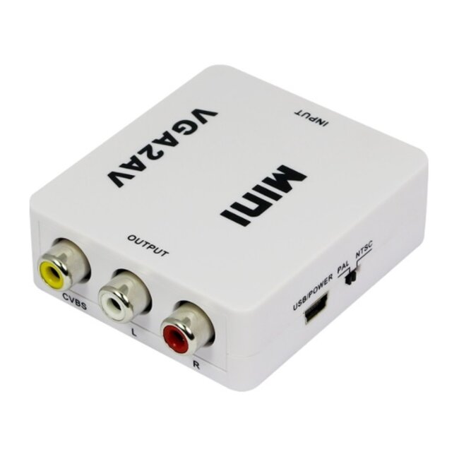 VGA + 3,5mm Jack naar Composiet 3RCA audio video converter / wit