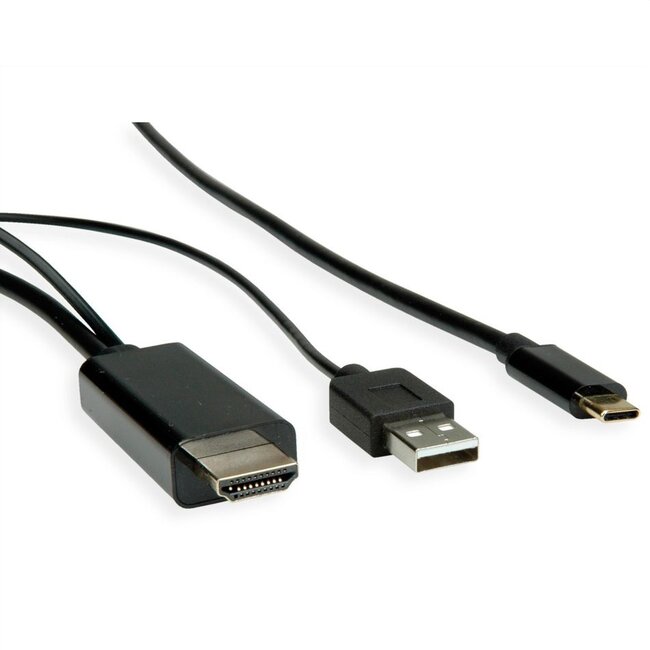 USB-C naar HDMI 4K 60Hz en USB-A kabel / zwart - 1 meter