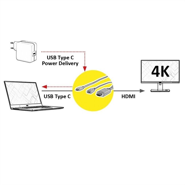 USB-C naar HDMI 4K 60Hz en USB-C PD 60W (v) kabel / zwart - 1 meter