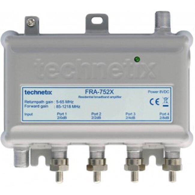 Technetix FRA-752X antenneversterker met 4 uitgangen / KabelKeur en Ziggo Geschikt