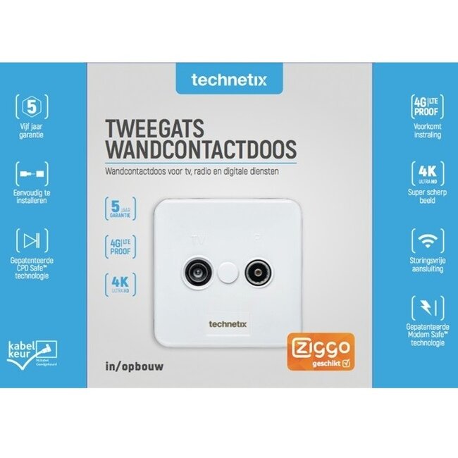 Technetix wandcontactdoos TRAS-2000 SHOP compleet / KabelKeur en Ziggo Geschikt