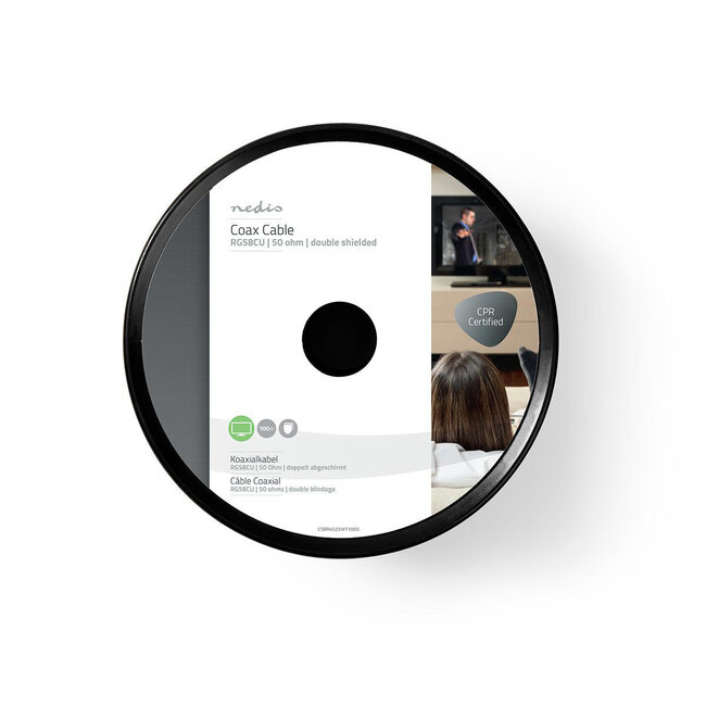 Nedis RG58C/U 50 Ohm coaxkabel op haspel voor binnen / wit - 100 meter