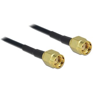 DeLOCK RP-SMA (m) - RP-SMA (m) kabel - RG174 - 50 Ohm / zwart - 0,30 meter