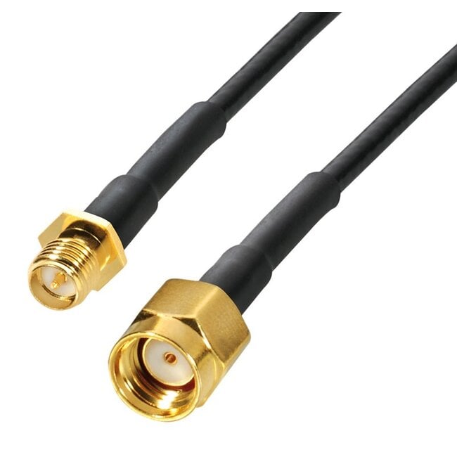 RP-SMA (m) - RP-SMA (v) verlengkabel - RG174 - 50 Ohm / zwart - 15 meter