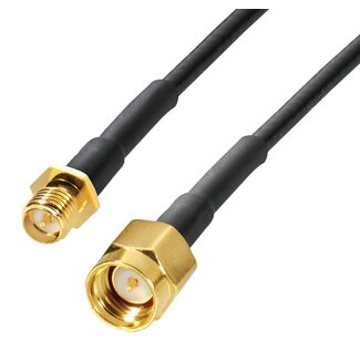 Transmedia RP-SMA (v) - SMA (m) kabel - RG174 - 50 Ohm / zwart - 20 meter