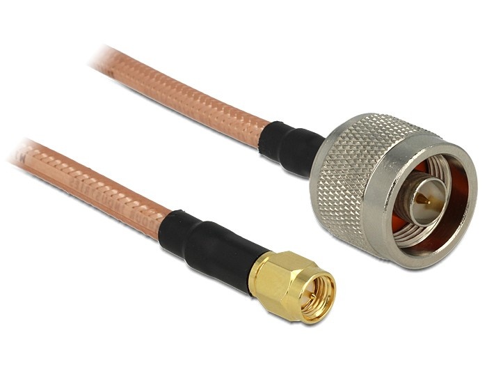 DeLOCK 88897. Aansluiting 2: SMA. Soort kabel: RG-142, Lengte snoer: 1 m, Impedantie: 50 Ohm. Aantal inbegrepen producten: 1 stuk(s), Type verpakking: Polybag