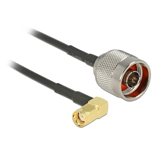 N (m) - RP-SMA (m) haaks kabel - RG174 - 50 Ohm / zwart - 0,30 meter