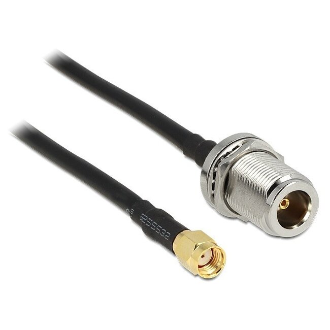 N (v) - RP-SMA (m) inbouw kabel - LMR195/RF195 - 50 Ohm / zwart - 1,5 meter