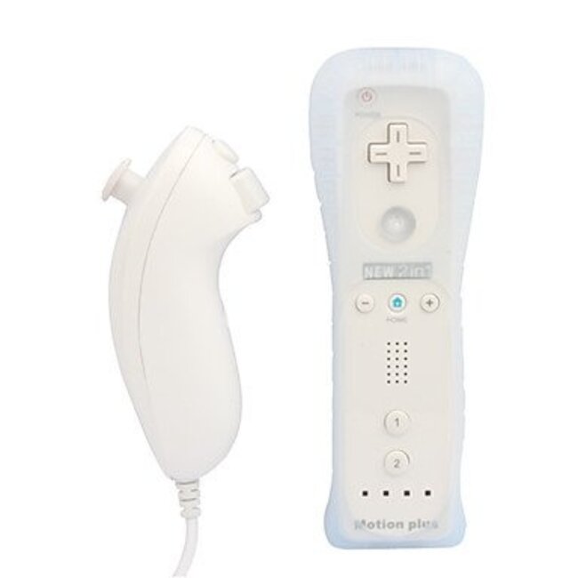 Wii Motion Plus Controller met Nunchuk geschikt voor Nintendo Wii, Wii Mini en Wii U / wit