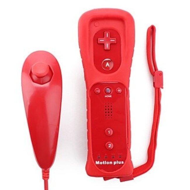 Wii Motion Plus Controller met Nunchuk geschikt voor Nintendo Wii, Wii Mini en Wii U / rood