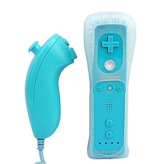 J&S Supply Wii Motion Plus Controller met Nunchuk geschikt voor Nintendo Wii, Wii Mini en Wii U / lichtblauw