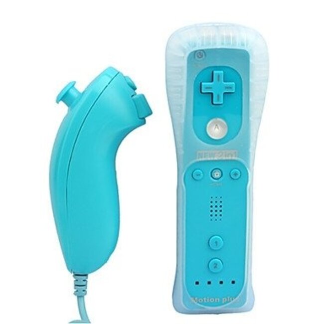 Wii Motion Plus Controller met Nunchuk geschikt voor Nintendo Wii, Wii Mini en Wii U / lichtblauw