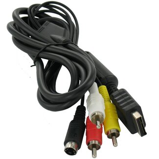 Dolphix Composiet en S-VHS AV kabel voor Sony PlayStation 1, one, 2 en 3 / zwart - 1,8 meter