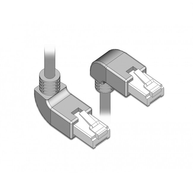 S/FTP CAT6a 10 Gigabit netwerkkabel haaks naar boven / haaks naar beneden / grijs - LSZH - 1 meter