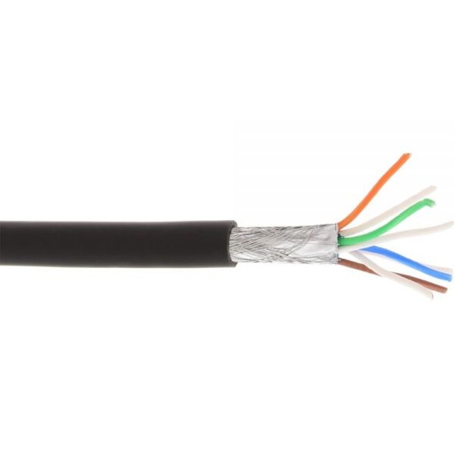 S/FTP CAT6a 10 Gigabit netwerkkabel met flexibele aders - AWG26 - LSZH / zwart - 100 meter