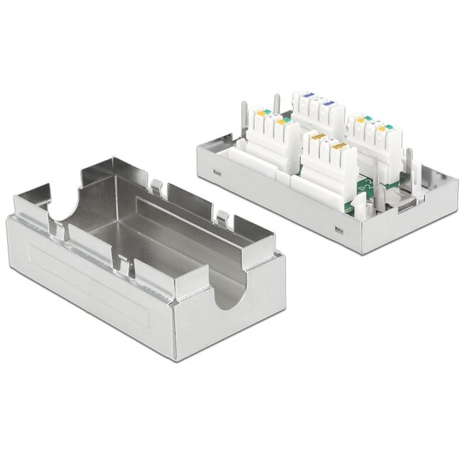 Premium verbindingsbox voor F/UTP / S/FTP CAT6a netwerkkabel / metaal