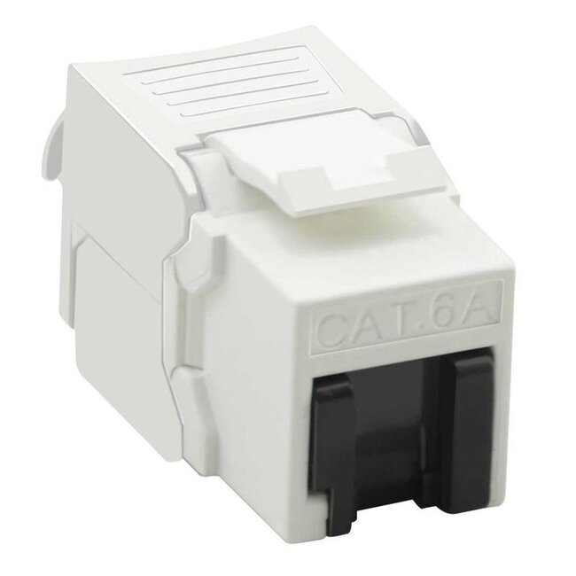 UTP CAT6a 10 Gigabit Keystone module RJ45 - LSA (toolless) - compact met afsluitcover / wit