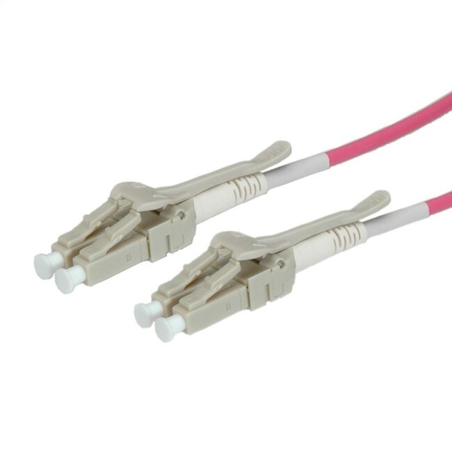 Low Loss LC Duplex Optical Fiber Patch kabel met quick release klem - Multi Mode OM4 - paars / LSZH - 0,50 meter