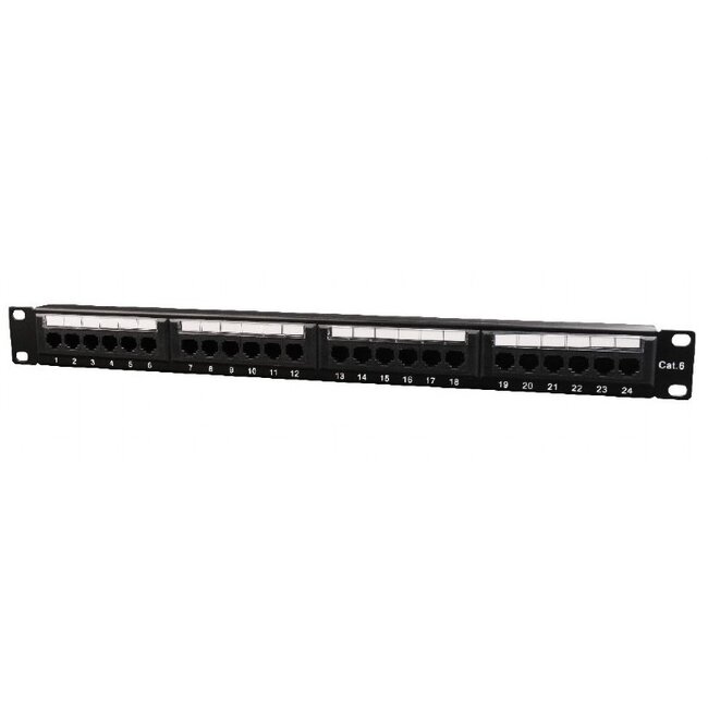 CAT6 Gigabit 19'' Patch Panel 1U met 24 poorten - niet afgeschermd / zwart