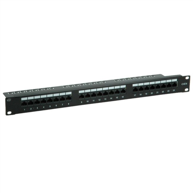19 inch patch panel | 24x RJ45 | CAT6 | UTP | 1U | zwart