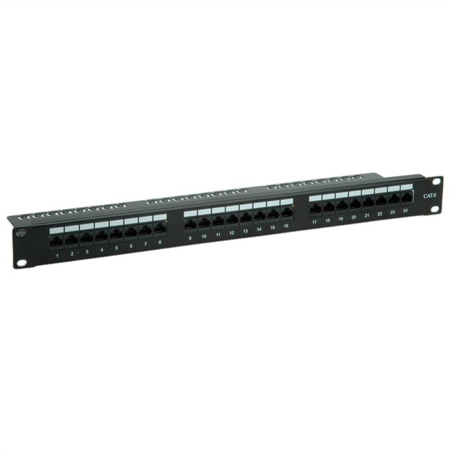 Premium CAT6 Gigabit 19'' Patch Panel 1U met 24 poorten - niet afgeschermd / zwart