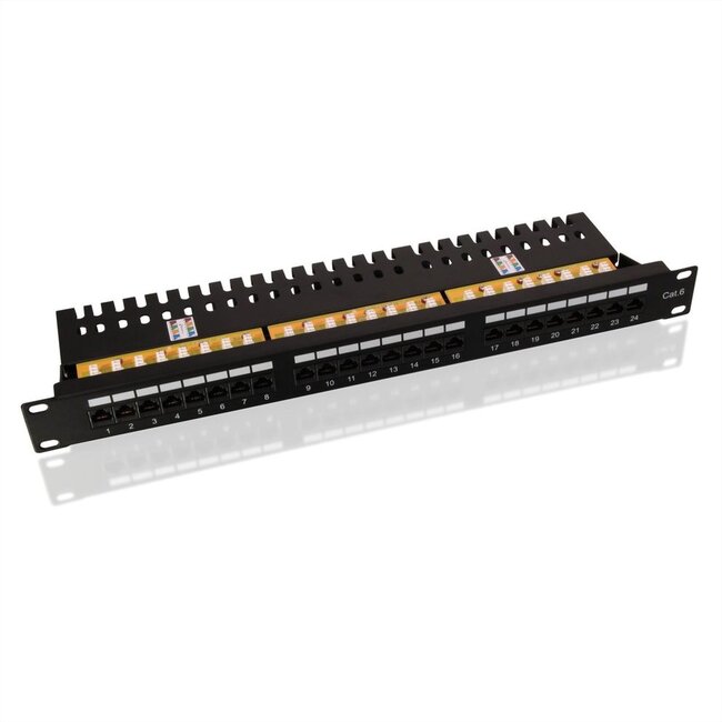 19 inch patch panel | 24x RJ45 | CAT6 | UTP | 1U | zwart