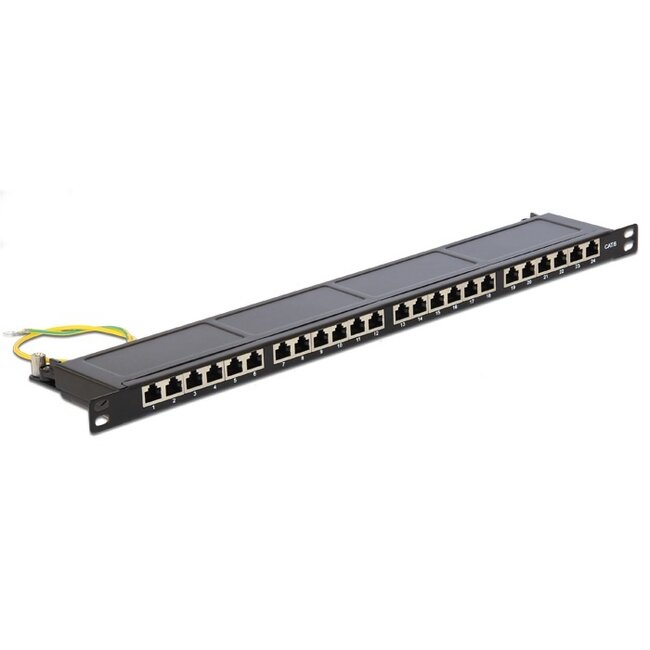 Premium CAT6 Gigabit 19'' Patch Panel 0,5U met 24 poorten - afgeschermd / zwart