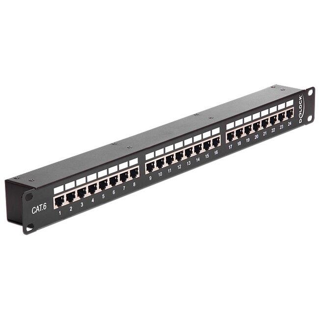 Premium CAT6 Gigabit 19'' koppel Patch Panel 1U met 24 poorten - afgeschermd / zwart