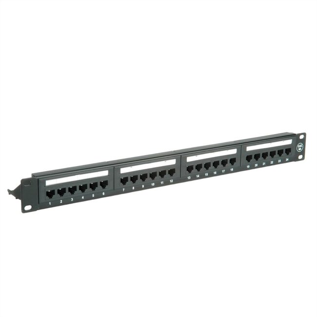 Premium CAT6a Gigabit 19'' Patch Panel 1U met 24 poorten - niet afgeschermd / zwart