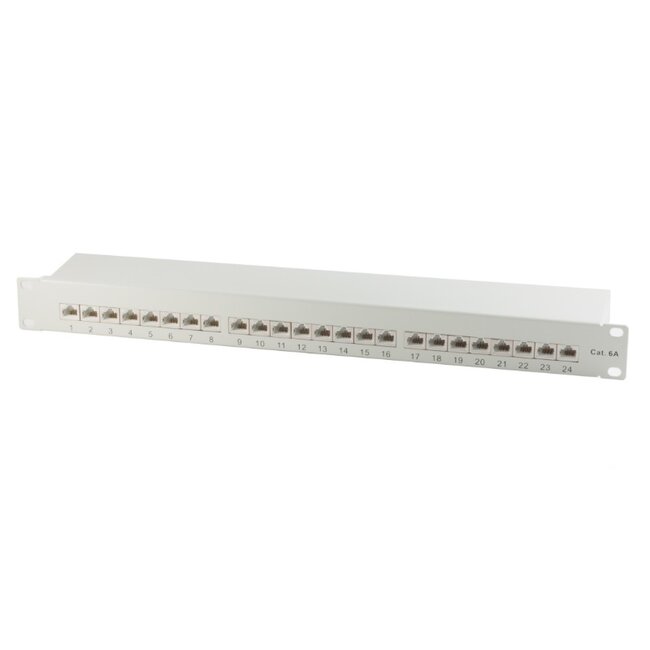 19 inch patch panel | 24x RJ45 | CAT6a | STP | 1U | grijs