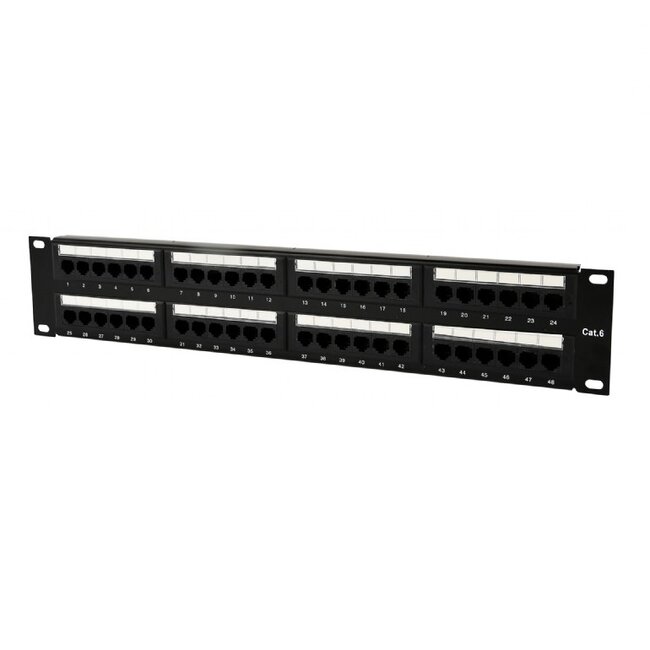 CAT6 Gigabit 19'' Patch Panel 2U met 48 poorten - niet afgeschermd / zwart