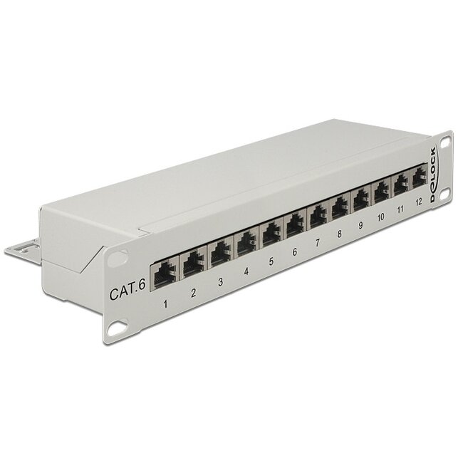 Premium CAT6 Gigabit 10'' Patch Panel 1U met 12 poorten - afgeschermd / grijs