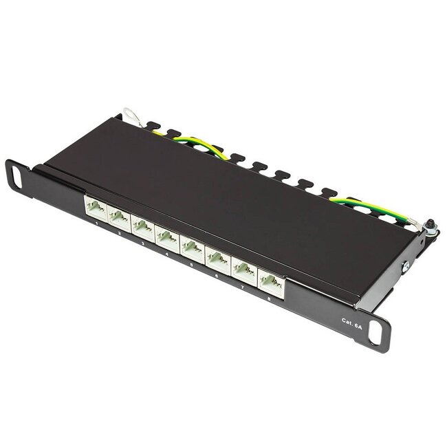 CAT6a Gigabit 10'' Patch Panel 0,5U met 8 poorten - afgeschermd / zwart