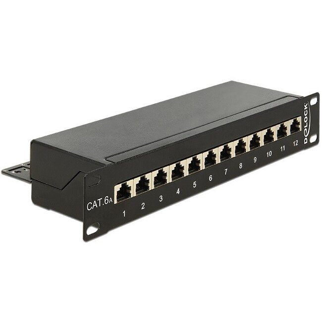 Delock 10 inch patch panel | 12x RJ45 | CAT6a | STP | 1U | zwart