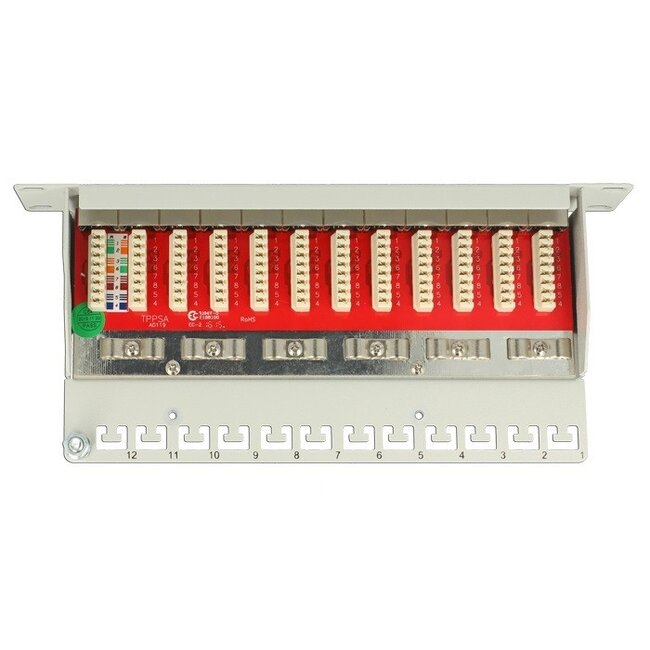 Delock 10 inch patch panel | 12x RJ45 | CAT6a | STP | 1U | zwart