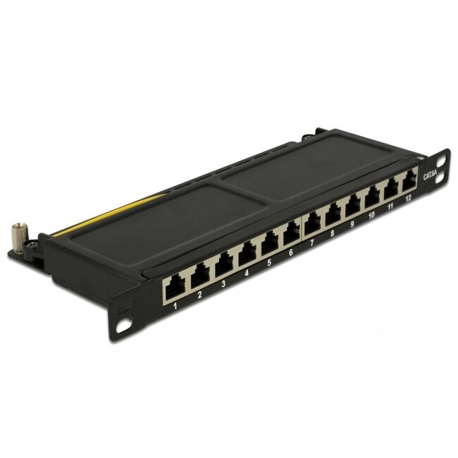 Premium CAT6a Gigabit 10'' Patch Panel 0,5U met 12 poorten - afgeschermd / zwart