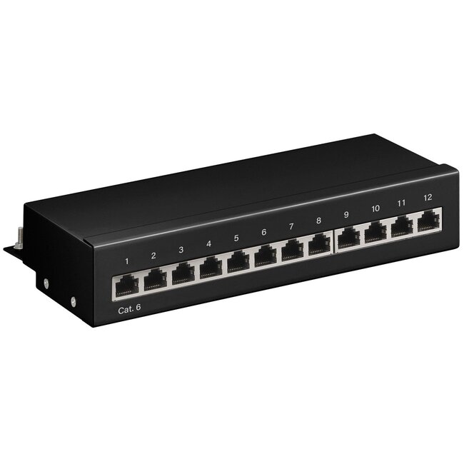 CAT6 Gigabit Desktop Patch Panel 1U met 12 poorten - afgeschermd / zwart