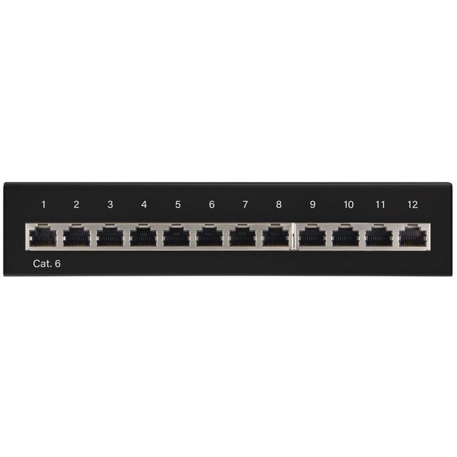 CAT6 Gigabit Desktop Patch Panel 1U met 12 poorten - afgeschermd / zwart