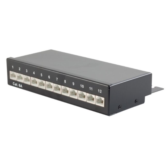 CAT6a Gigabit Desktop Patch Panel 1U met 12 poorten - afgeschermd / zwart