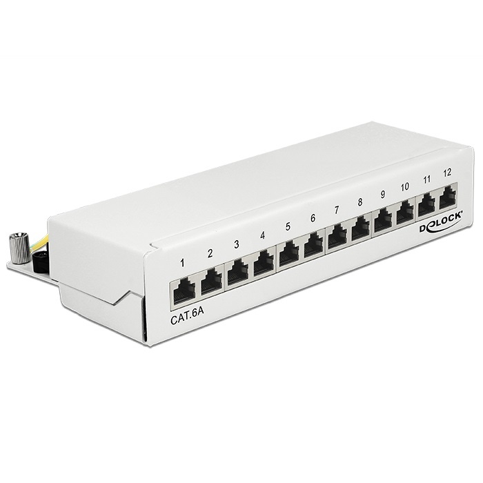 Premium CAT6a Gigabit Desktop Patch Panel 1U met 12 poorten - afgeschermd / wit
