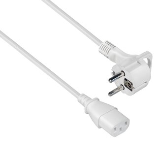 MaxTrack C13 (recht) - CEE 7/7 (plat/haaks) stroomkabel - 3x 1,00mm / wit - 2,5 meter