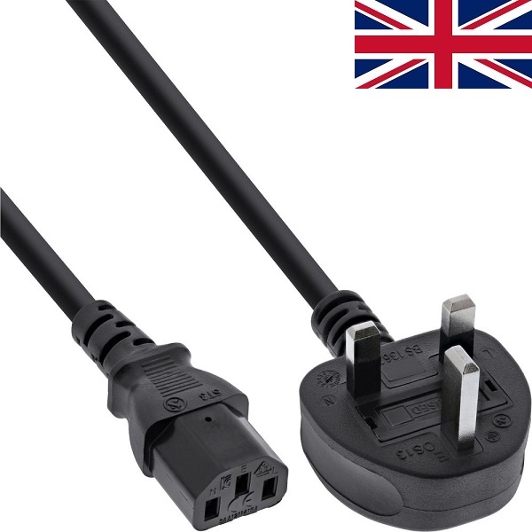 InLine Apparaatsnoer met rechte C13 plug en haakse Britse (type G) stekker - 3x 0,75mm / zwart - 0,50 meter