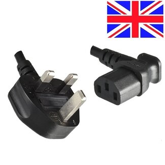 DINIC Apparaatsnoer met haakse C13 plug en haakse Britse (type G) stekker - 3x 0,75mm / zwart - 2 meter