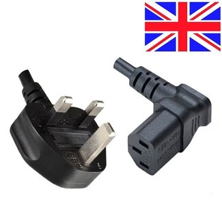 DINIC Apparaatsnoer met haakse C13 plug en haakse Britse (type G) stekker - 3x 0,75mm / zwart - 1,8 meter