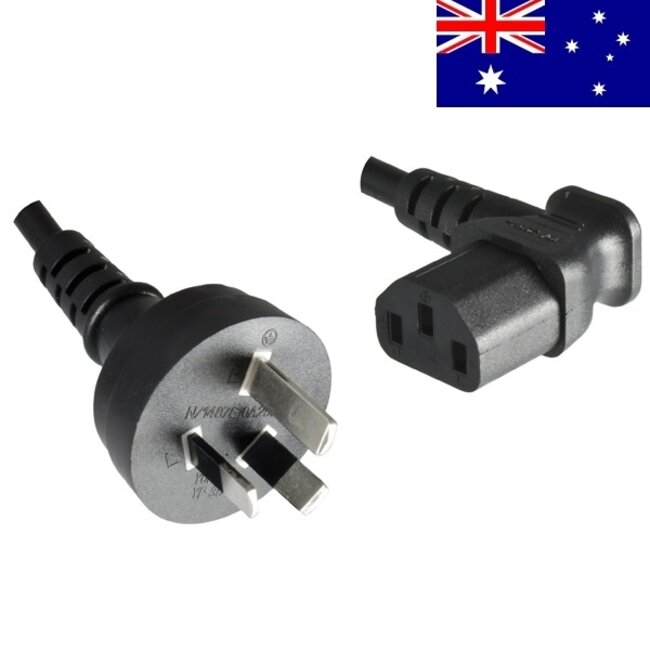 C13 (haaks/links) - Type I / Australië/Nieuw-Zeeland (recht) stroomkabel - 3x 0,75mm / zwart - 1,8 meter