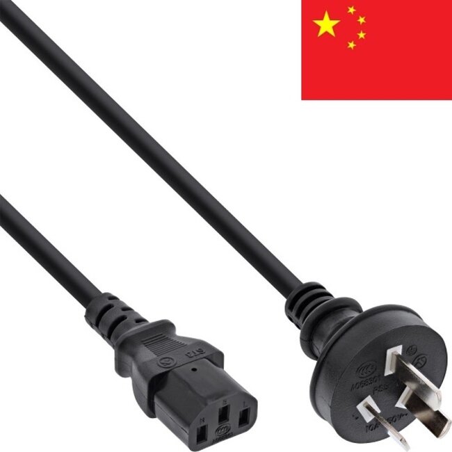 C13 (recht) - Type I / China (recht) stroomkabel - 3x 1,00mm / zwart - 2,5 meter