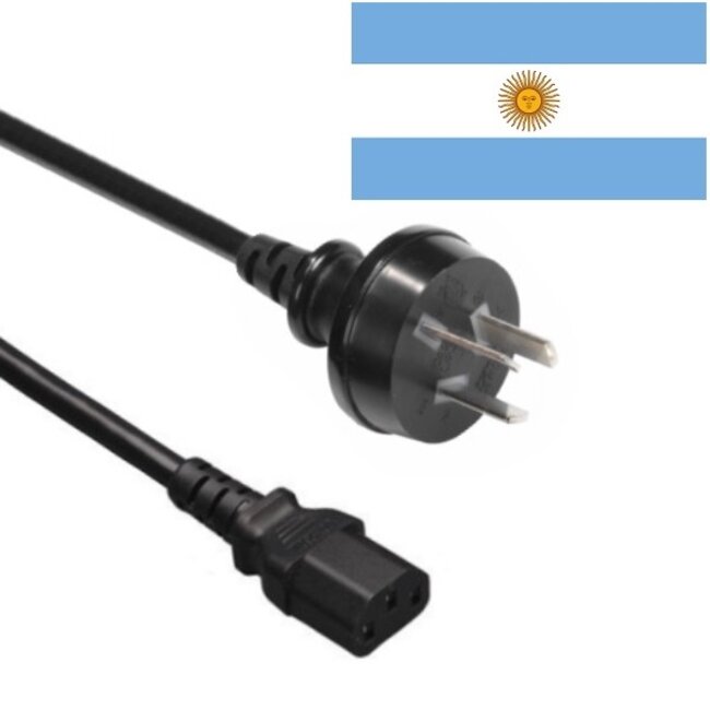 Apparaatsnoer met rechte C13 plug en rechte type I stekker (Argentinië) - 3x 0,75mm / zwart - 1,8 meter